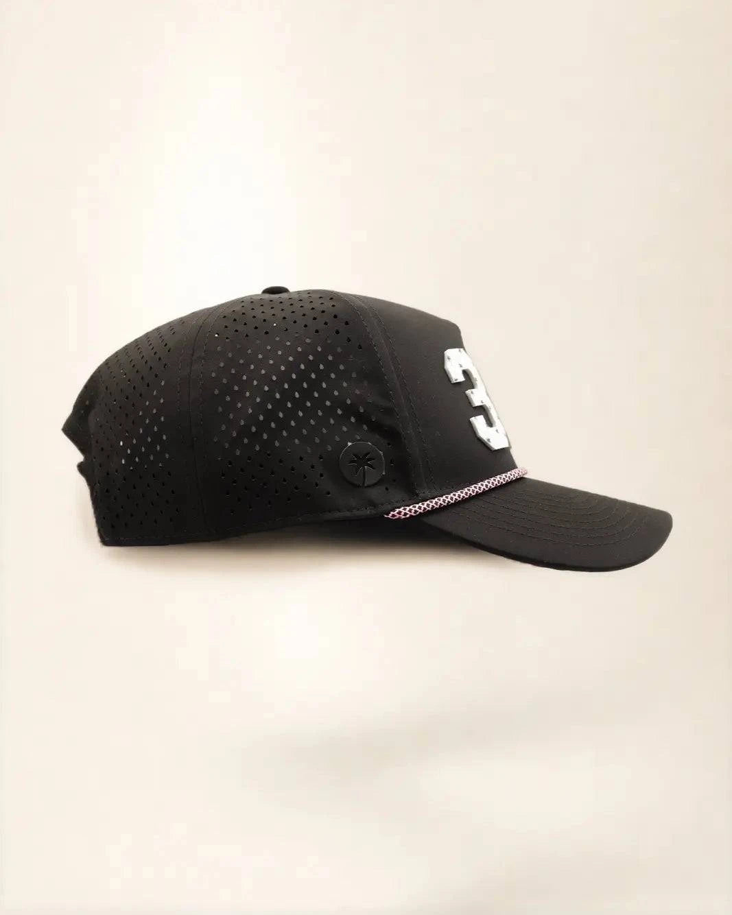 Black 305 hat with palm design, water-resistant and stylish for Florida heat