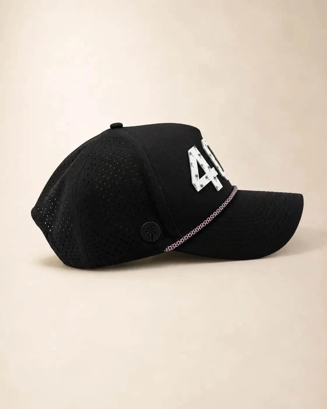 Black The 407 Hat with white Orlando area code and small palm tree design on structured rope cap