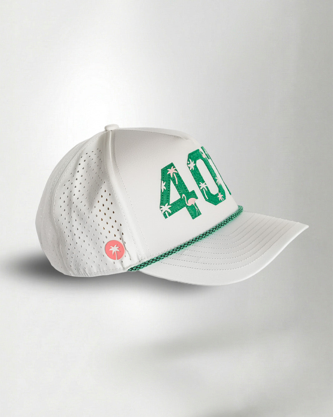 White cap with green number '40' on a light gray background