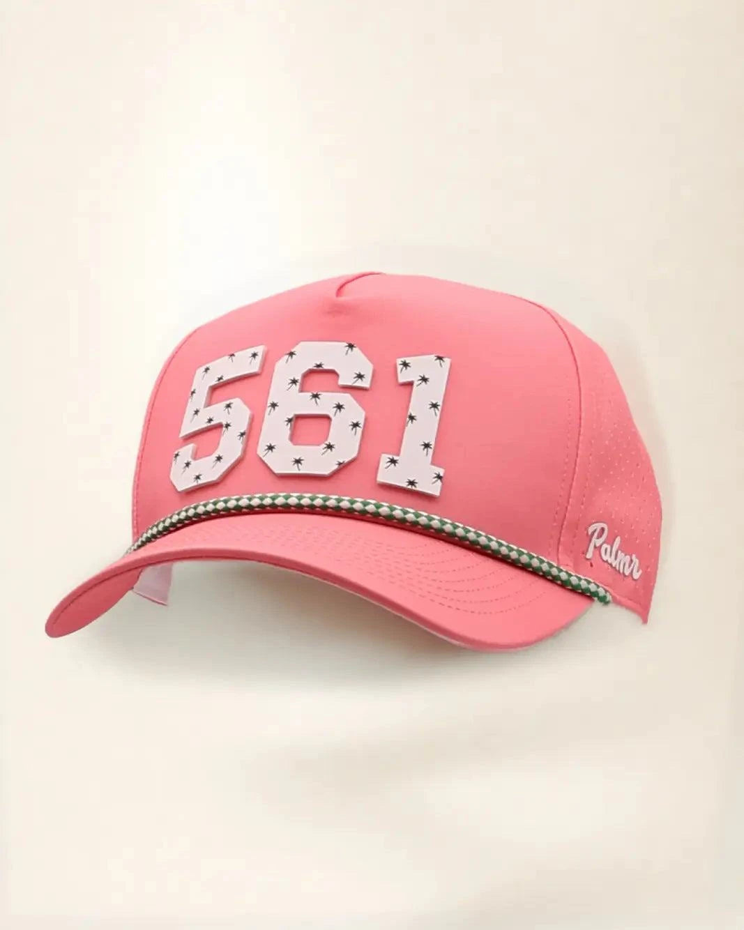 Pink 561 hat with palm design, water-resistant and stylish for Florida heat