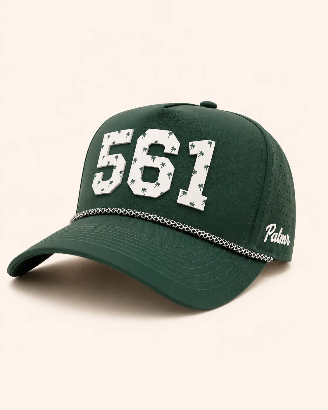 Green cap with '561' and 'Palmer' text on a beige background