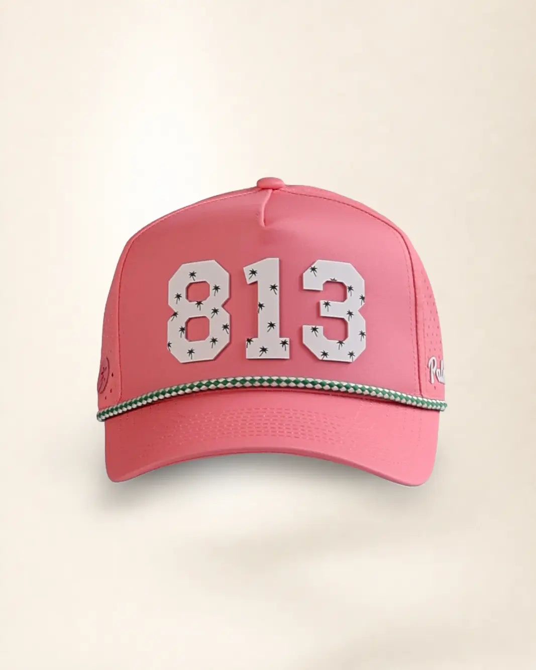 Pink 813 hat with palm design, water-resistant and stylish for Florida heat