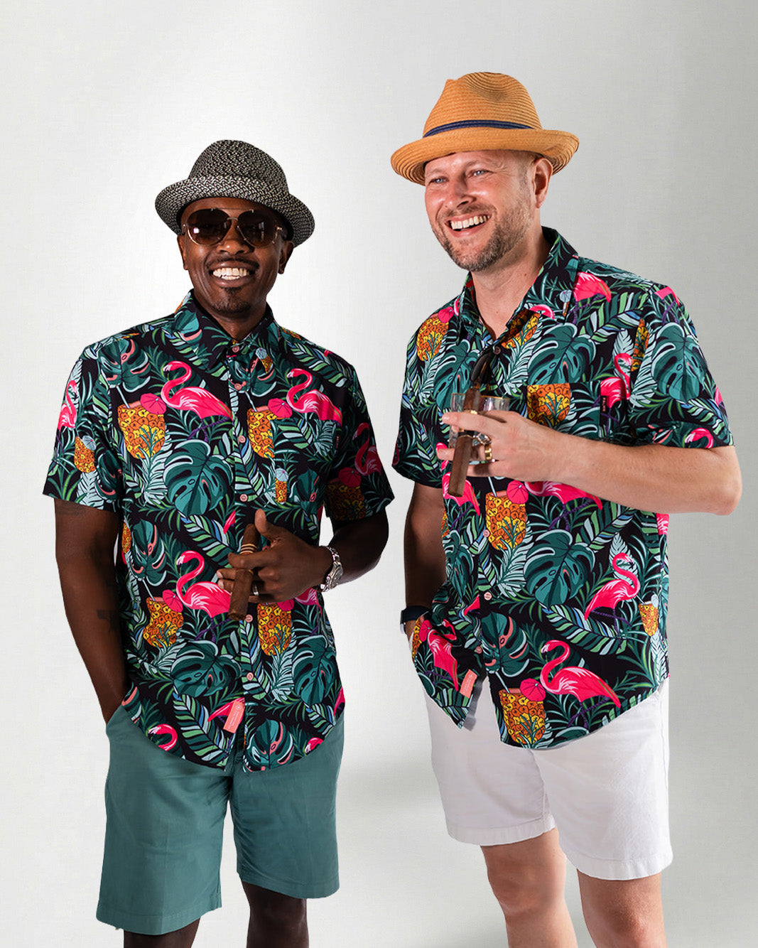 Palmr Style Baha Palm botton up short sleeve hawaiian shirt Mens Black Green Palm Leaf Flamingo Pineapple beach Resort wear Self-Care Sunglasses cleaner