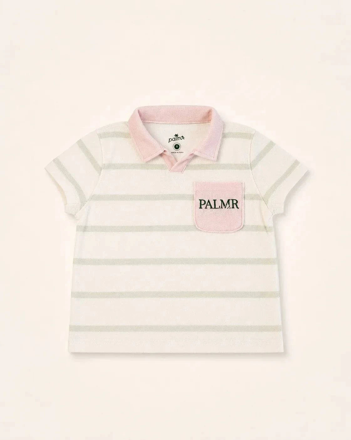 The Cabana Green Stripe Girl's Top in soft micro-terry cloth with green collar and pocket