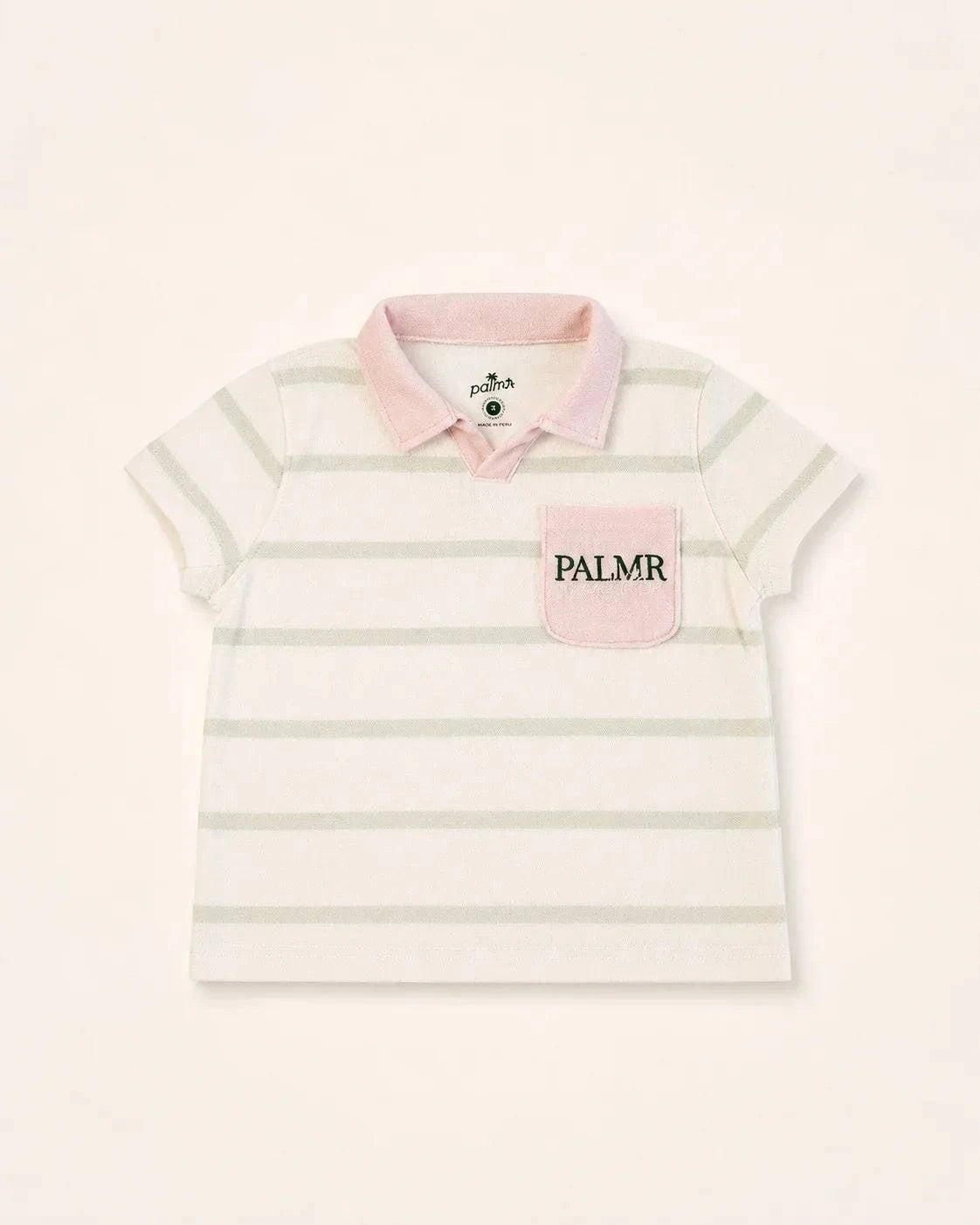 The Cabana Green Stripe Girl's Top in soft micro-terry cloth with green collar and pocket