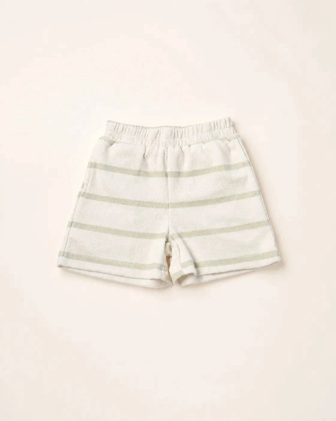 The Cabana Green Stripe Girl's Shorts plush micro-terry with hidden insulin pump pocket in palm green stripes