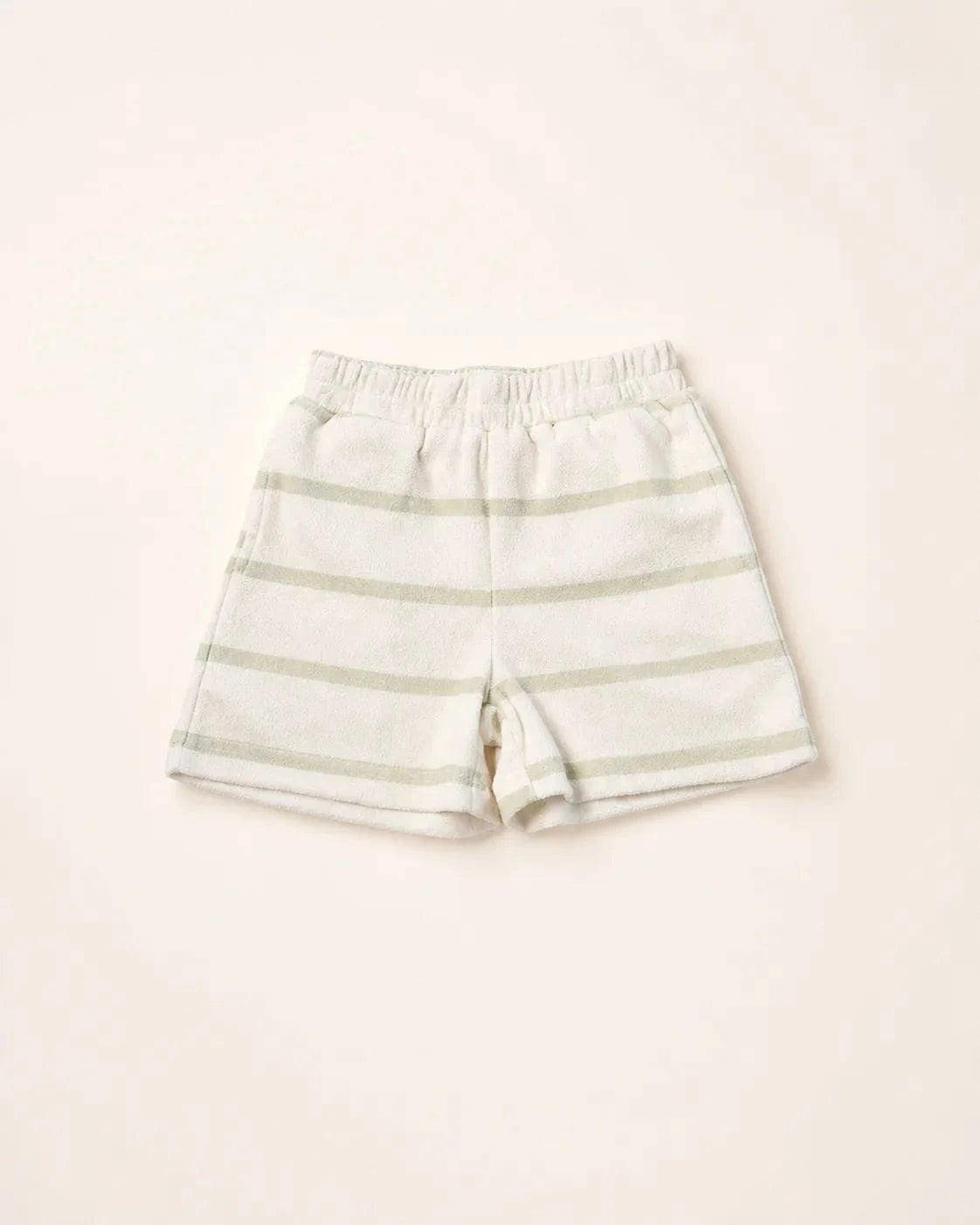 The Cabana Green Stripe Girl's Shorts plush micro-terry with hidden insulin pump pocket in palm green stripes