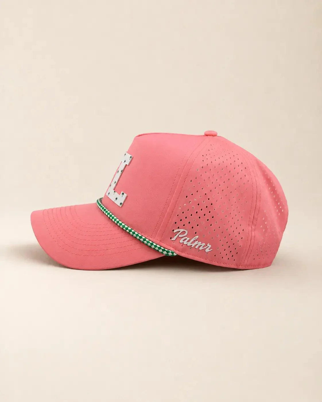 Pink FL Signature Hat with white Florida design and small palm accents, water-resistant and stylish for Florida heat, also known as The 407 Hat