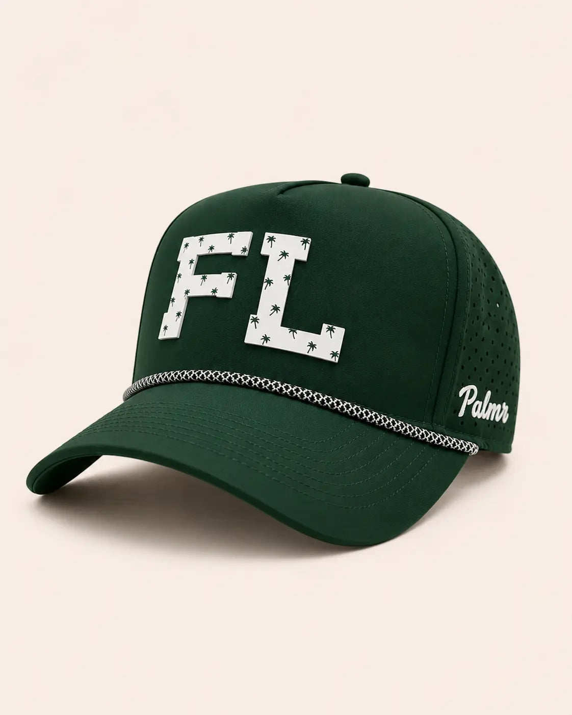 Green cap with 'FL' logo and 'Palmer' branding on a beige background