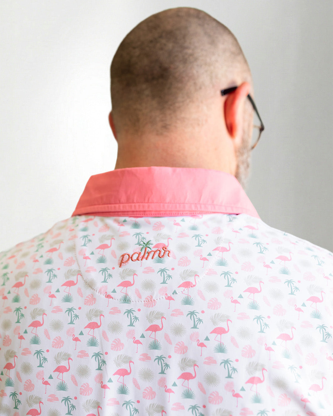 Palmr Style Mens Flamingo Sunrise Polos White Palm Tree Resort Wear Self-care T1D type 1 diabetesPalmr Style Mens Flamingo Sunrise Polos White Palm Tree Resort Wear Self-care T1D type 1 diabetes