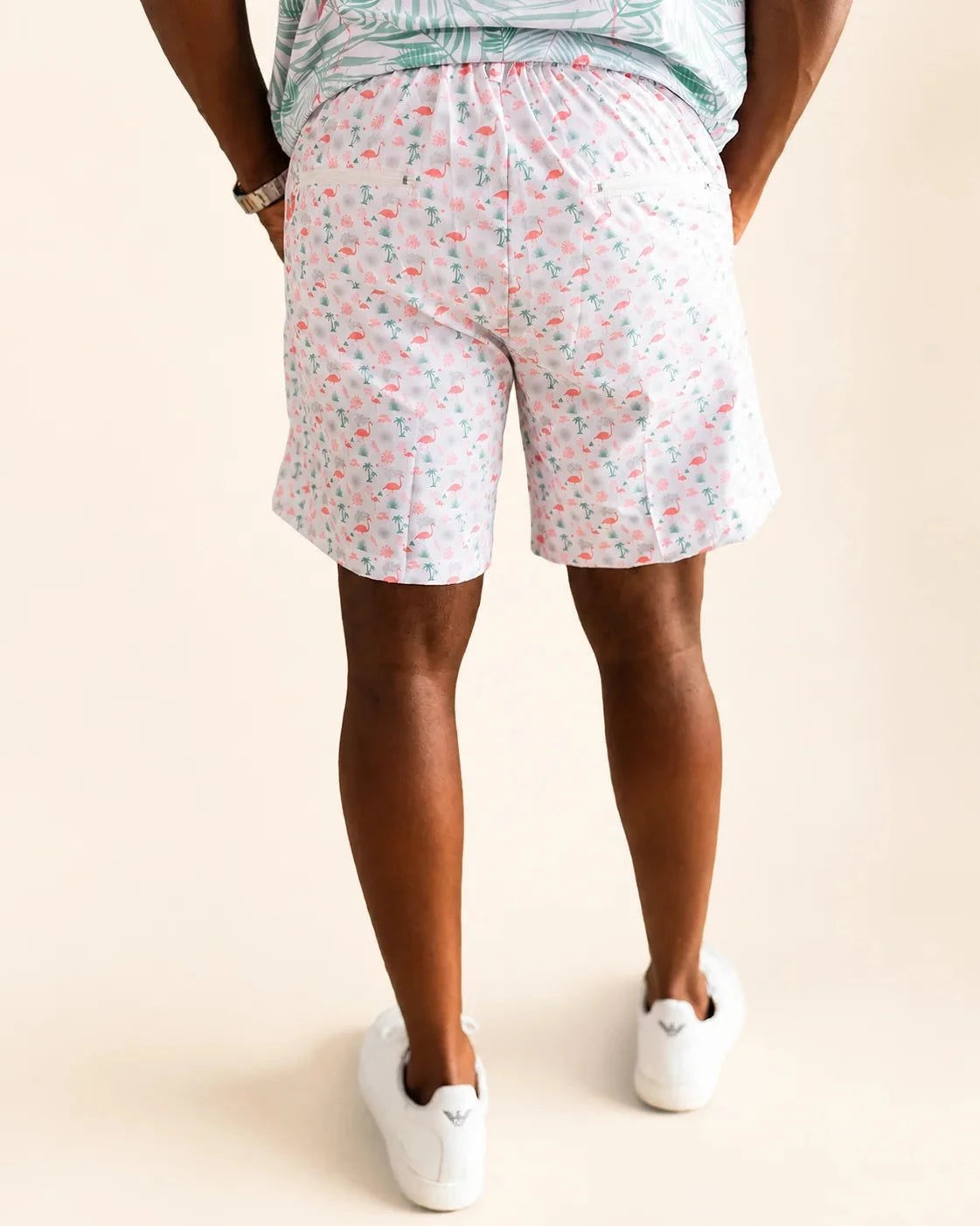 The Flamingo Sunrise Hybrid Swim Shorts (T1D Pump Pocket Version) — view 7 | Palmr Style