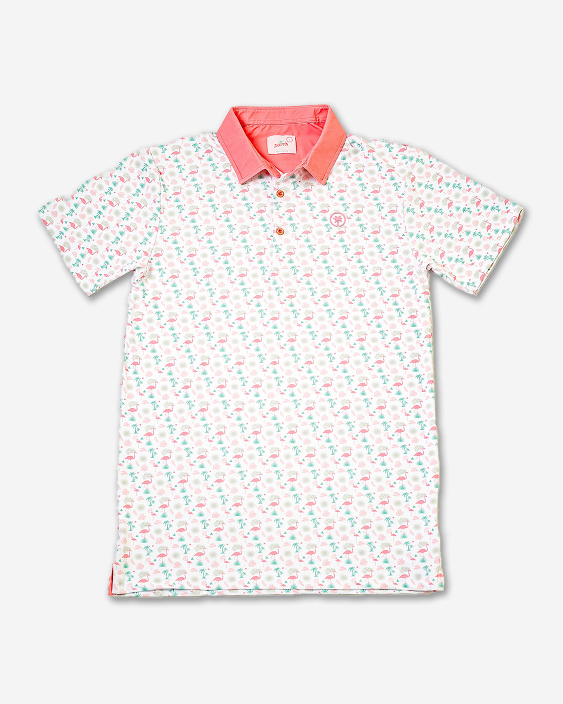 Palmr Style Mens Flamingo Sunrise Polos White Palm Tree Resort Wear Self-care T1D type 1 diabetesPalmr Style Mens Flamingo Sunrise Polos White Palm Tree Resort Wear Self-care T1D type 1 diabetes