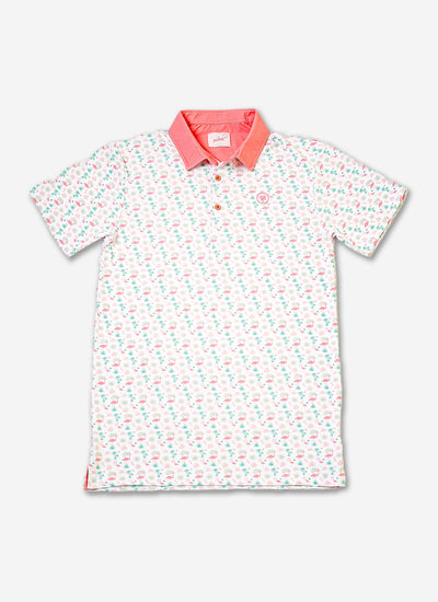 Palmr Style Mens Flamingo Sunrise Polos White Palm Tree Resort Wear Self-care T1D type 1 diabetesPalmr Style Mens Flamingo Sunrise Polos White Palm Tree Resort Wear Self-care T1D type 1 diabetes