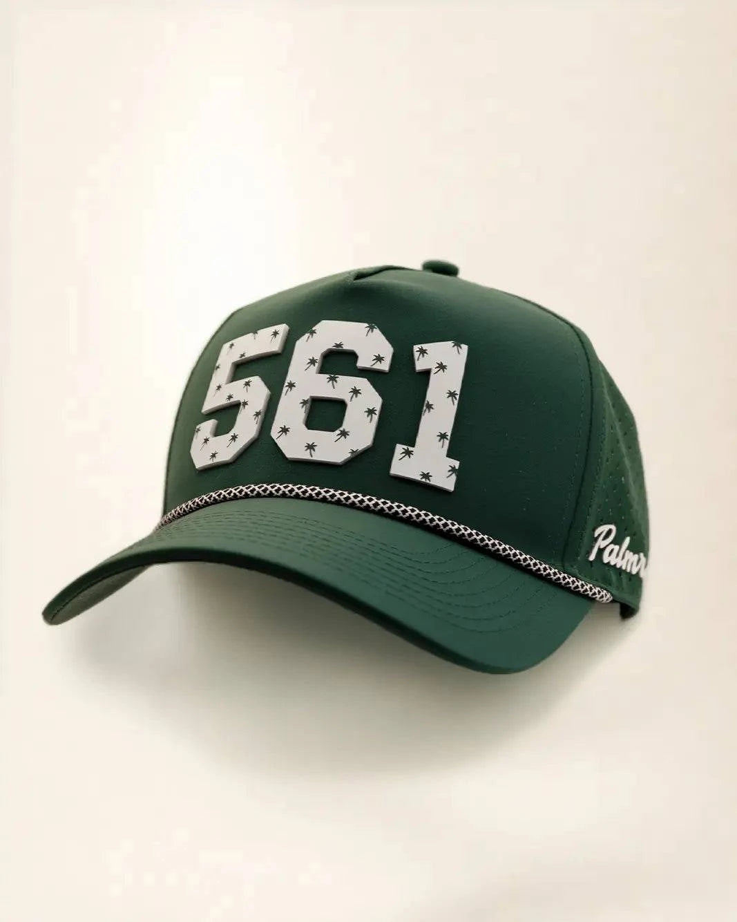 Green 561 hat with palm design, water-resistant and stylish for Florida heat
