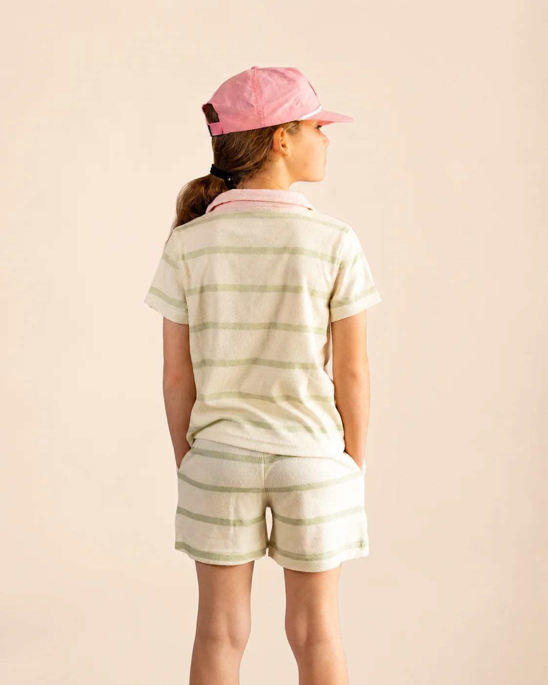 The Cabana Green Stripe Girl's Shorts — view 5 | Palmr Style