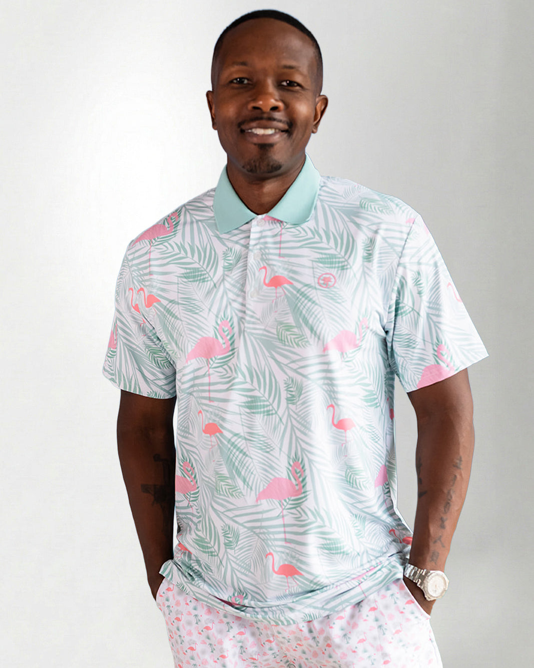 Palmr Style Mens island breeze Polos White Palm Tree Resort Wear Selfcare T1D type1diabetes