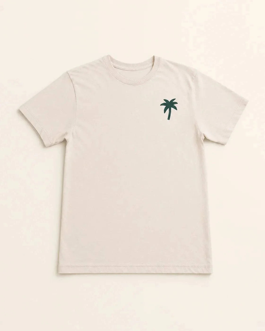 Cream Margarita Tee with vintage palm graphic and full back margarita illustration