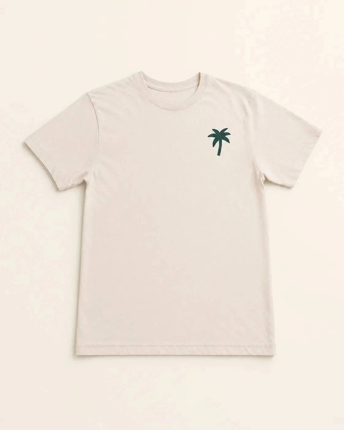 Cream Margarita Tee with vintage palm graphic and full back margarita illustration