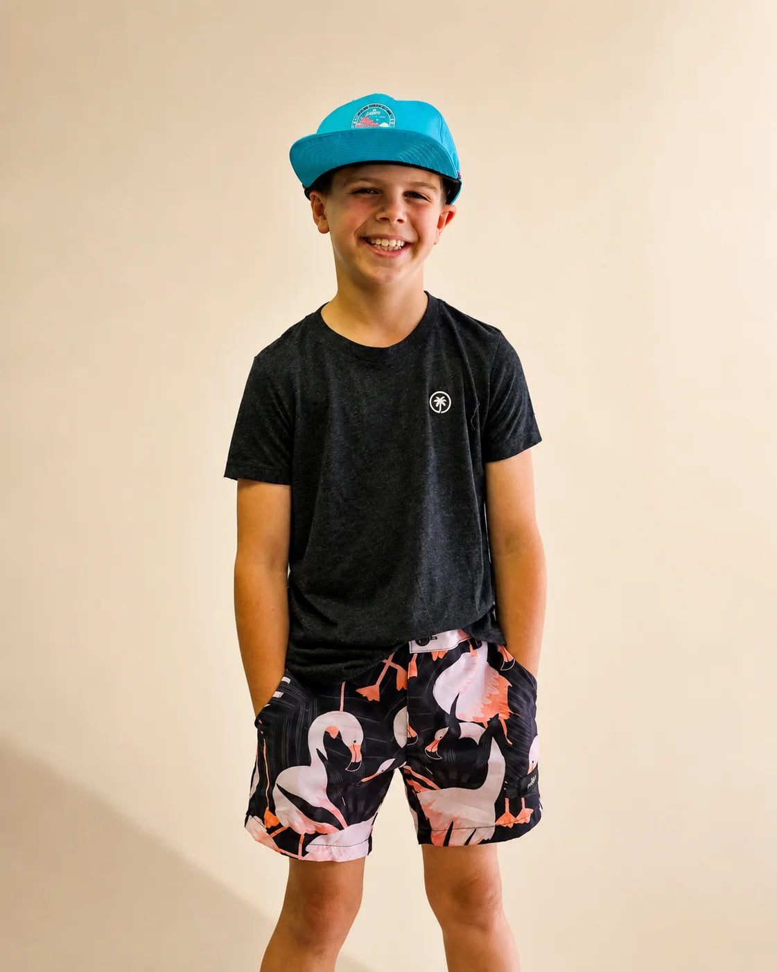 The Night Flamingo Kids Hybrid Swim Shorts — view 6 | Palmr Style