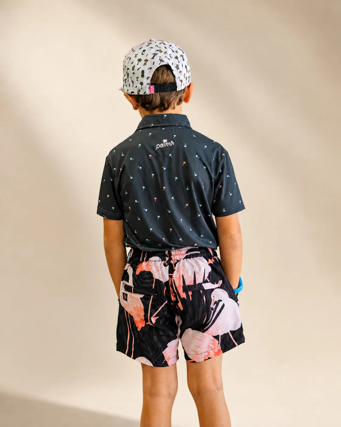 The Night Flamingo Kids Hybrid Swim Shorts — view 3 | Palmr Style