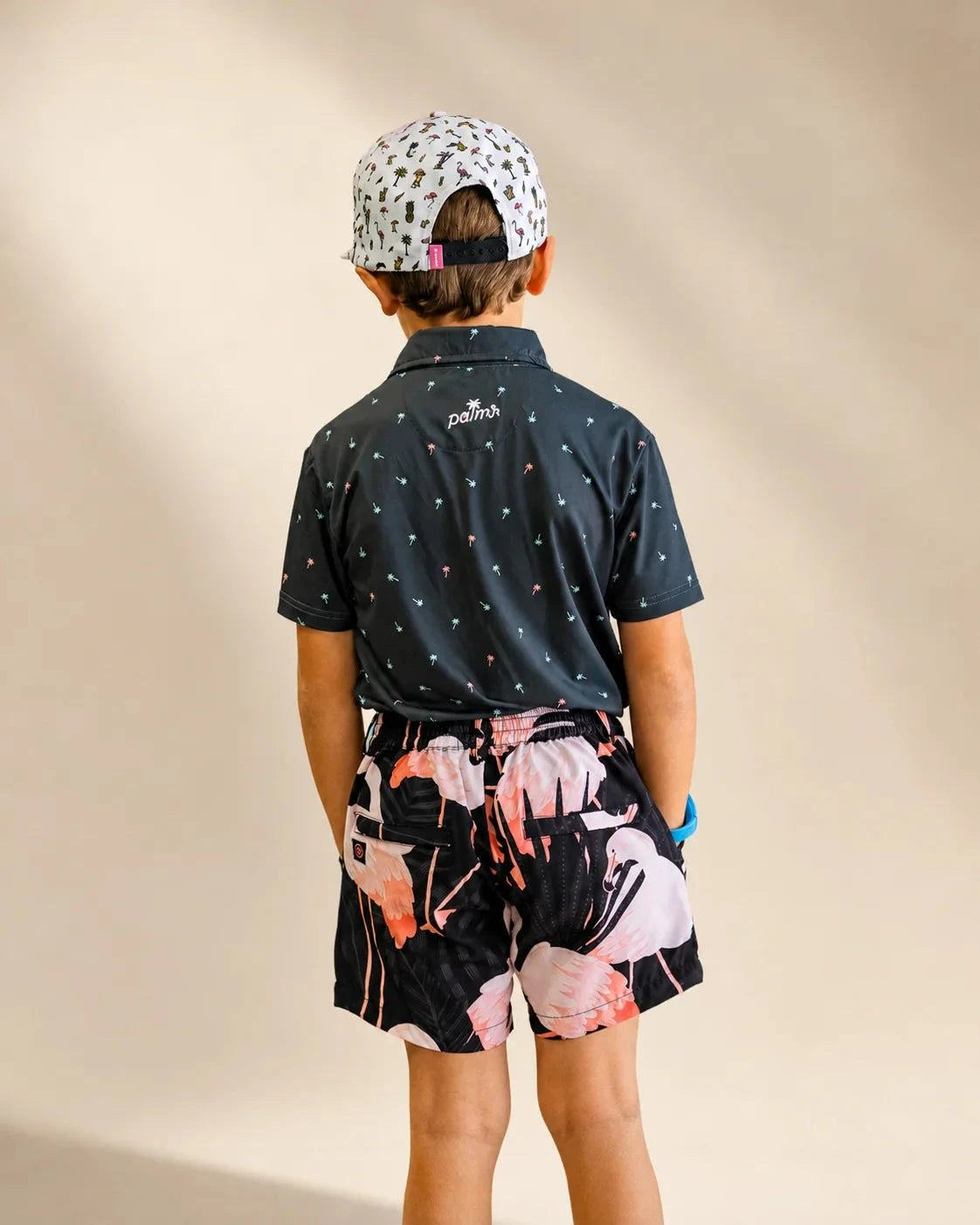 The Night Flamingo Kids Hybrid Swim Shorts — view 3 | Palmr Style