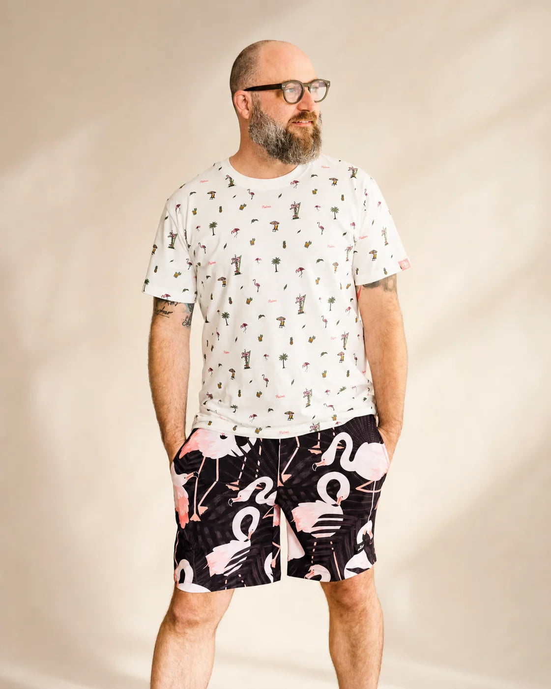 The Night Flamingo Hybrid Swim Shorts — view 2 | Palmr Style