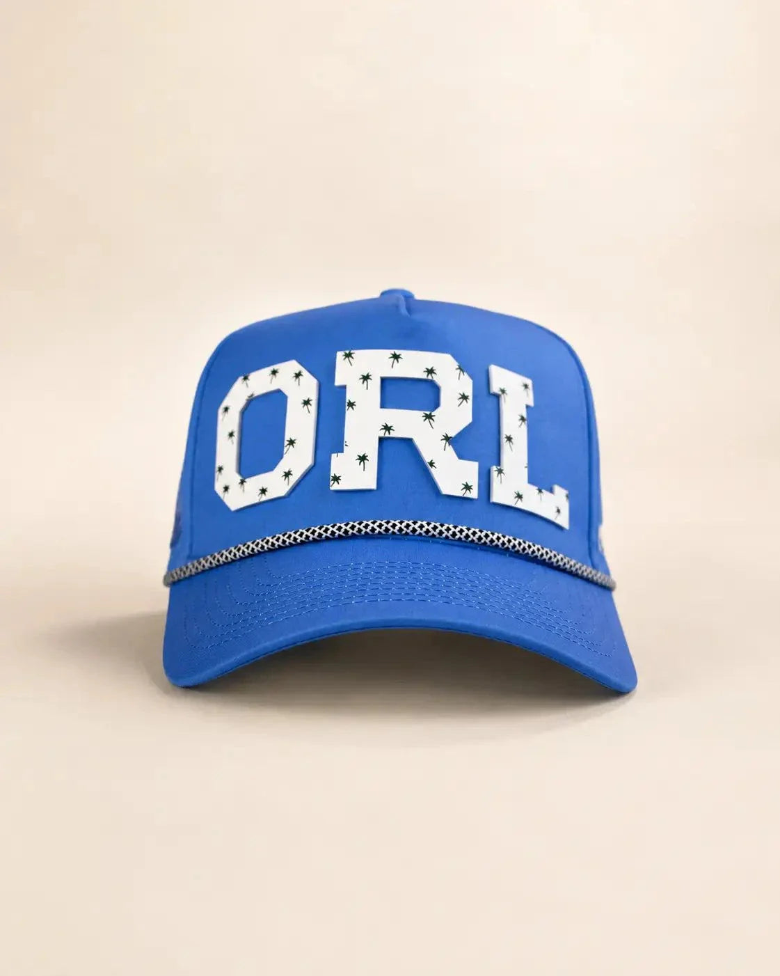 Blue ORL Signature Hat with white silicone letters and palm design, water-resistant and breathable The 407 Hat