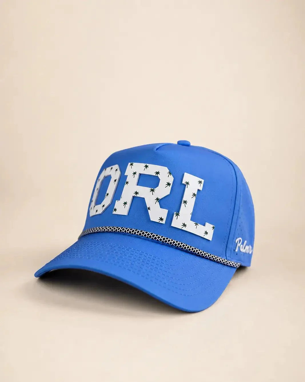 Blue ORL signature hat with white silicone Orlando letters and palm design, water-resistant and breathable The 407 Hat
