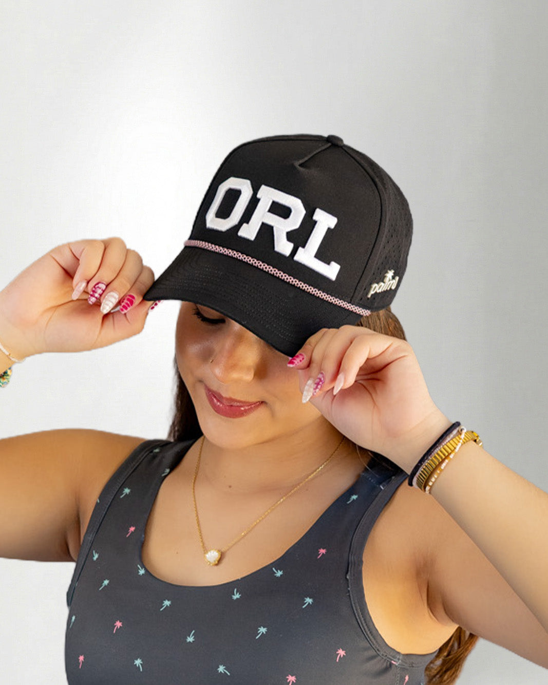 Palmr Style ORL orlando rope hat mens Black pink palm tree snapback