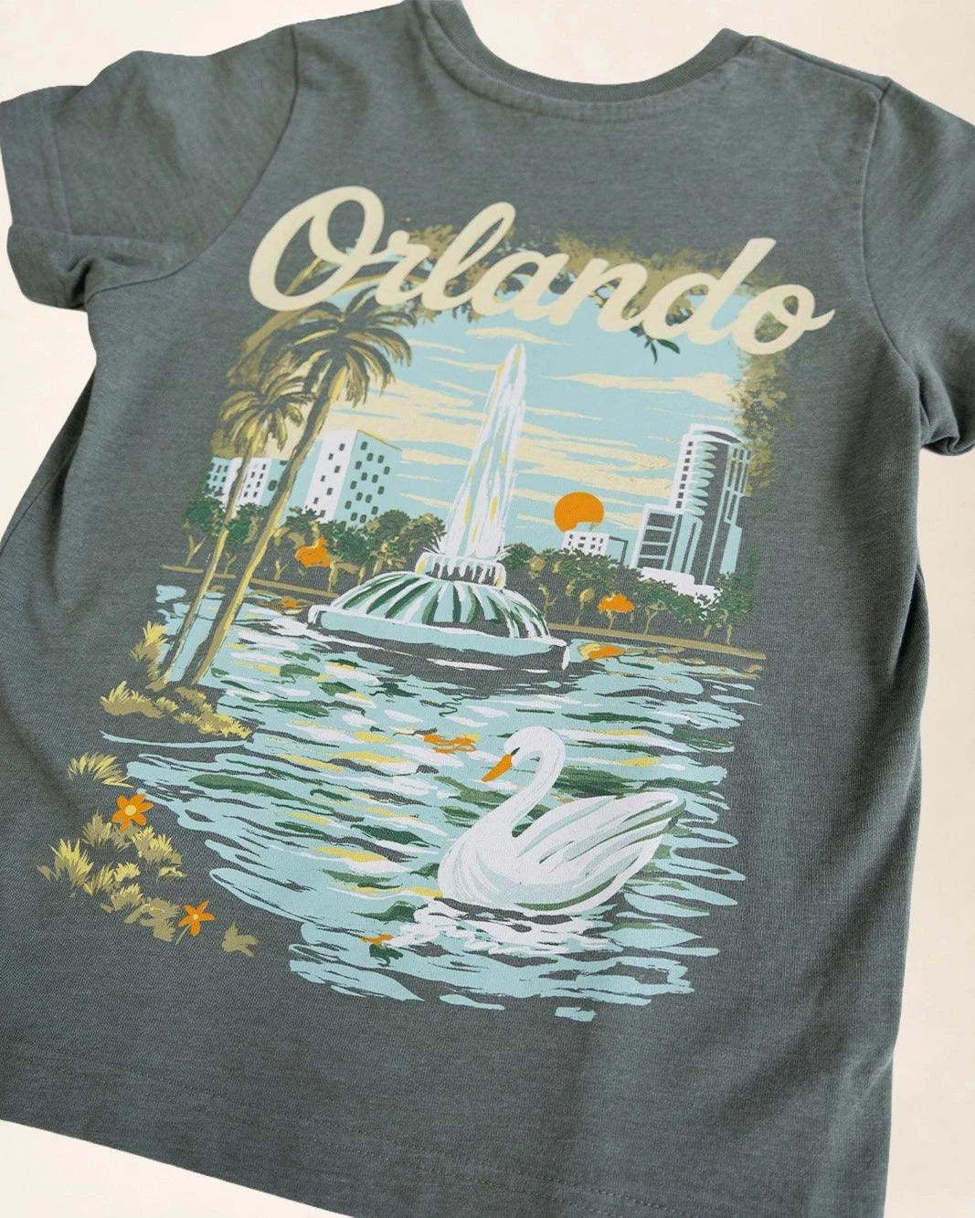 Green t-shirt showcasing an Owala's Lake Illustration