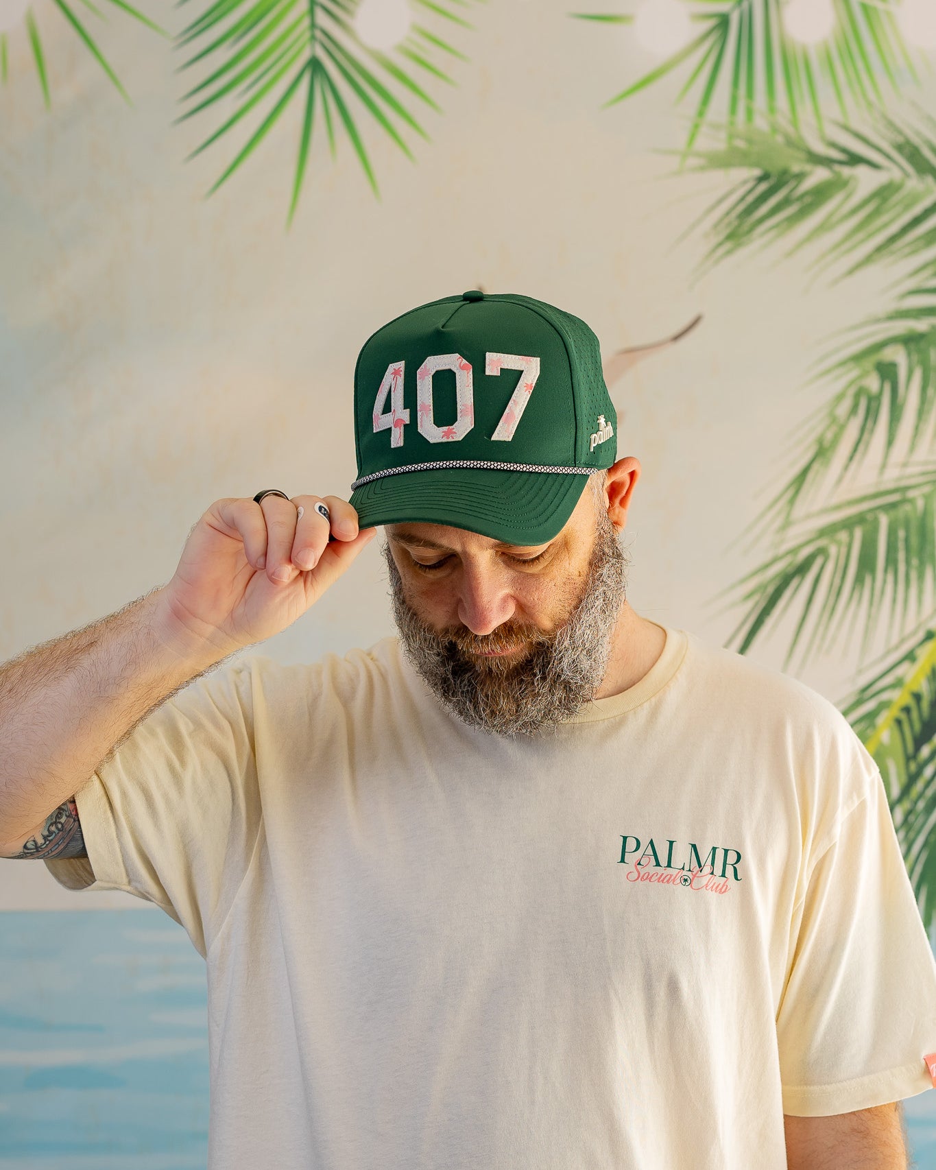 Palmr Style 407 orlando rope hat dark green palm tree snapback