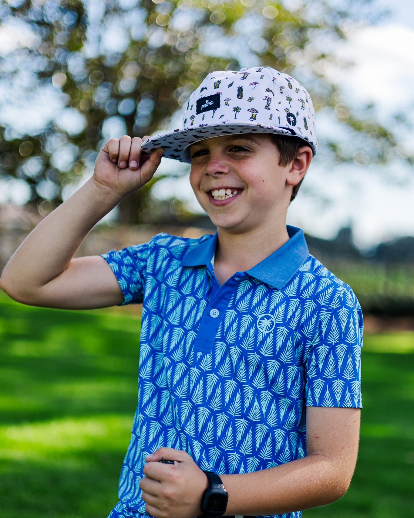 Palmr Style kids T1D Drive Polos Blue Palm Resort Wear Self-care T1D type1diabetes