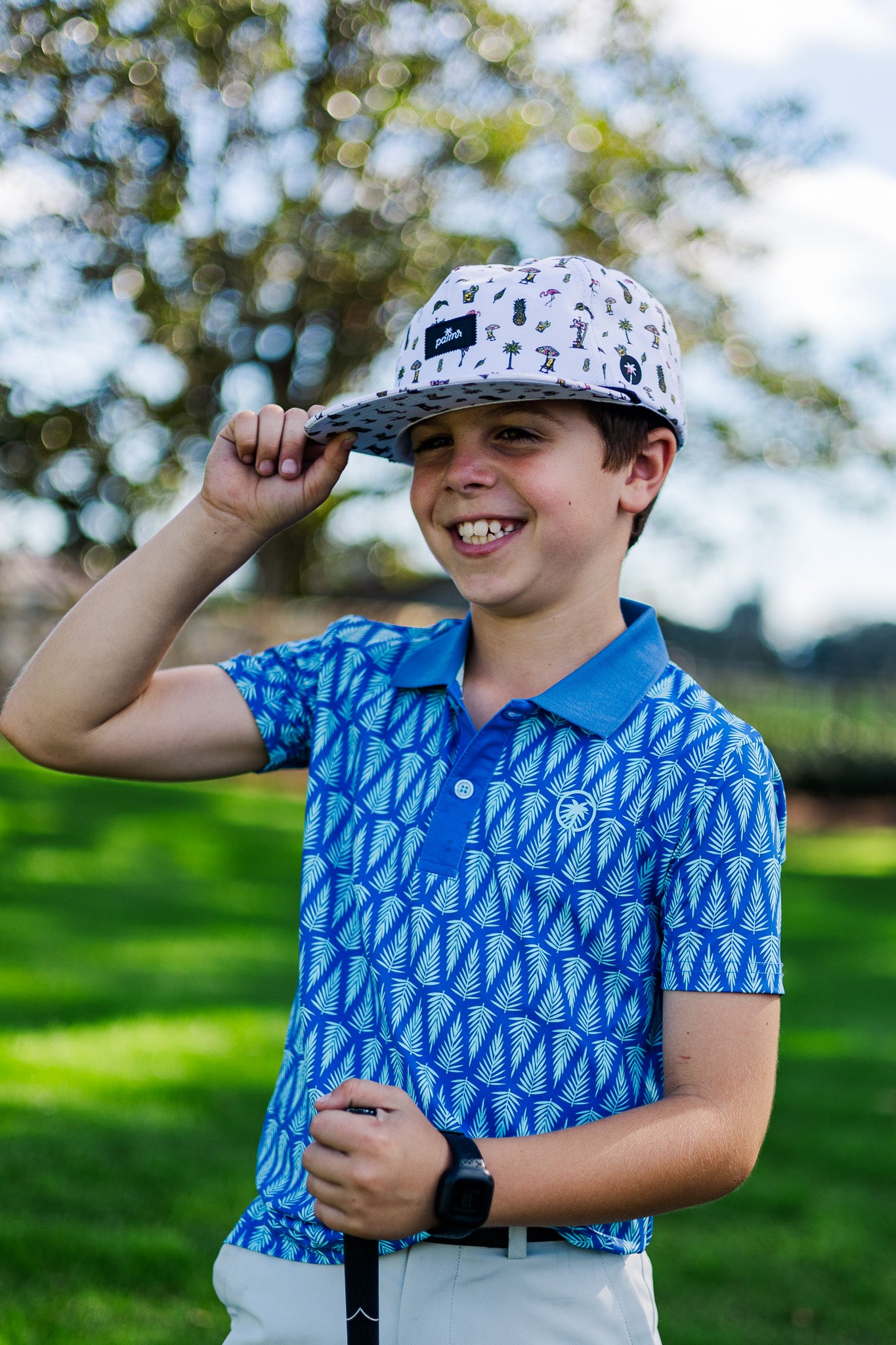 Palmr Style kids T1D Drive Polos Blue Palm Resort Wear Self-care T1D type1diabetes