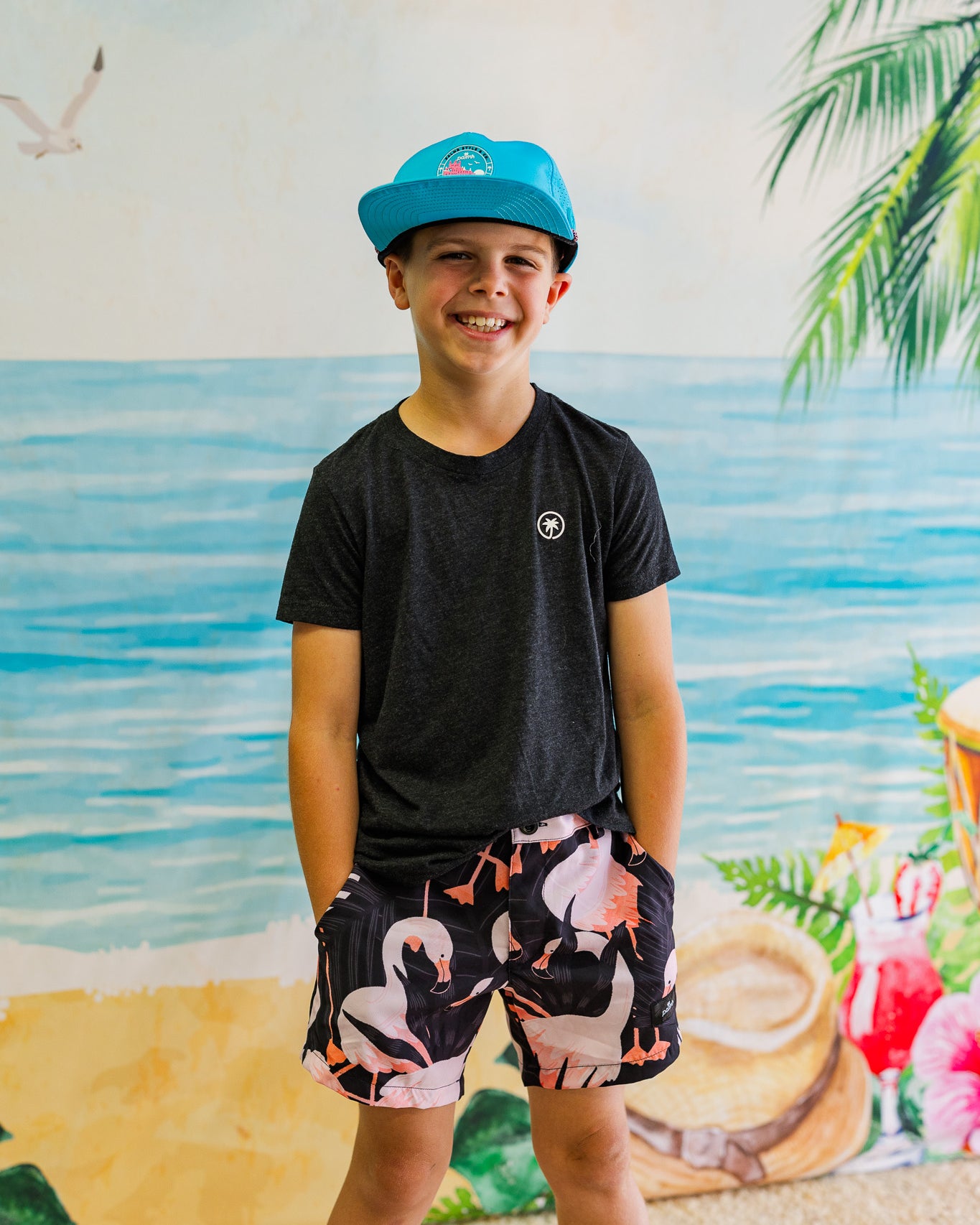 Palmr Style Kids Boys Night Flamingo Hybrid Swim Shorts boardshorts beach Resort wear Self-Care