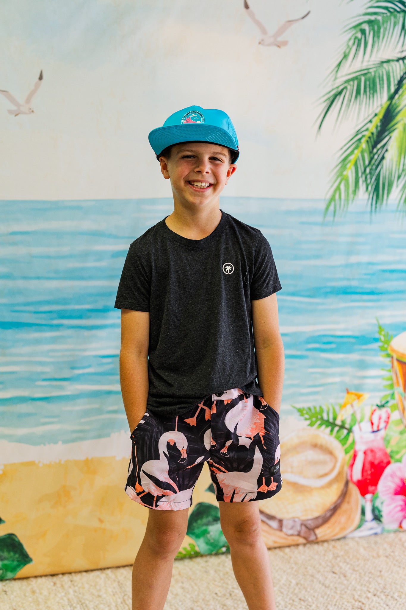 Palmr Style Kids Boys Night Flamingo Hybrid Swim Shorts boardshorts beach Resort wear Self-Care