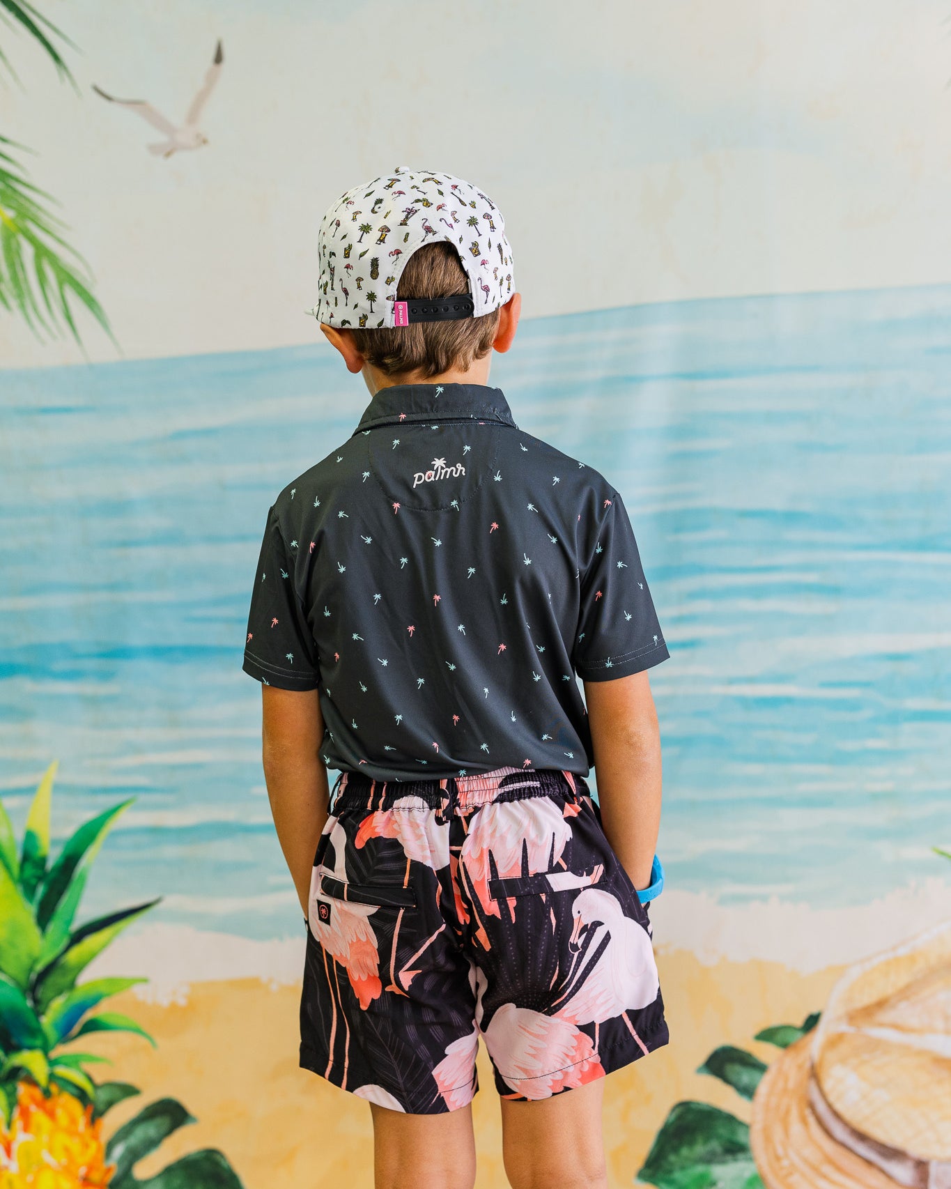 Palmr Style Kids Boys Night Flamingo Hybrid Swim Shorts boardshorts beach Resort wear Self-Care