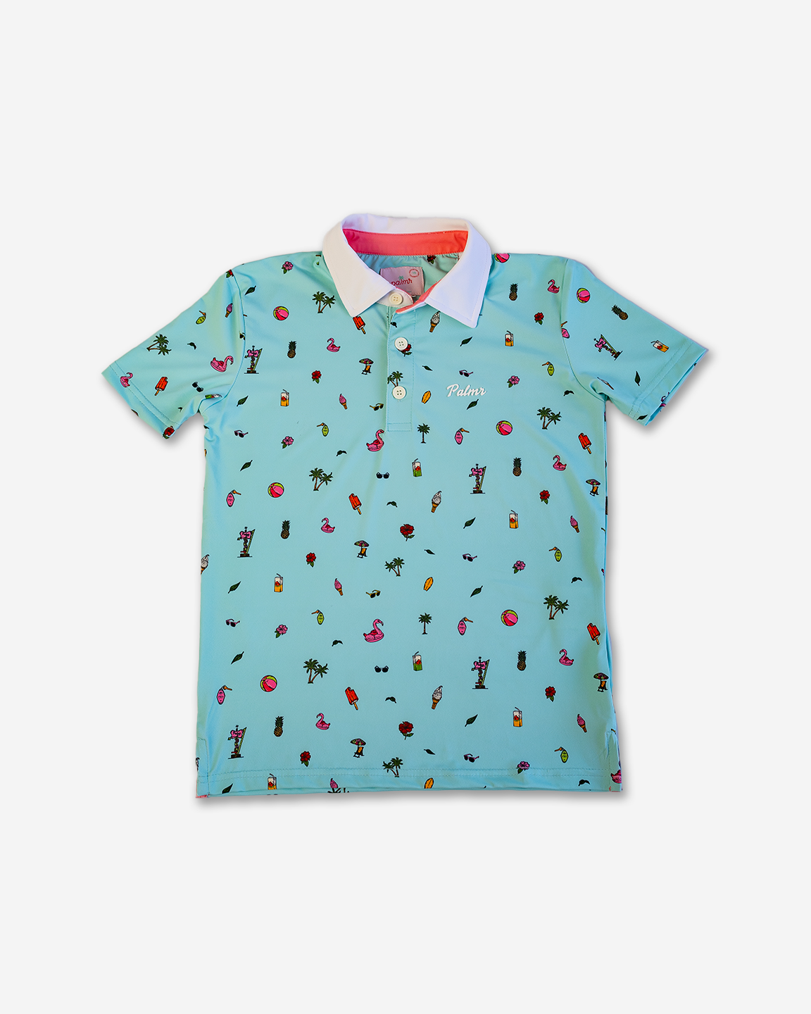 Palmr Style Kids Coastal Bay Teal Polo Palm Tree Resort Wear