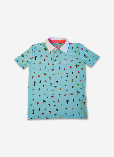 Palmr Style Kids Coastal Bay Teal Polo Palm Tree Resort Wear