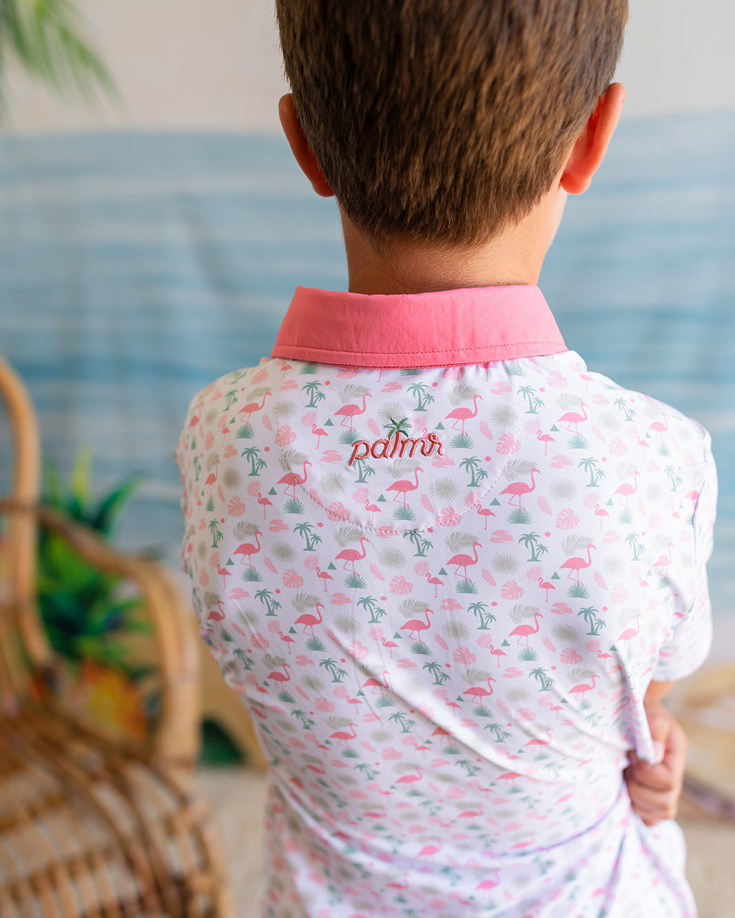 AnPalmr Style Kids Flamingo Sunrise Polos White Palm Tree Resort Wear Self-care T1D type 1 diabetes