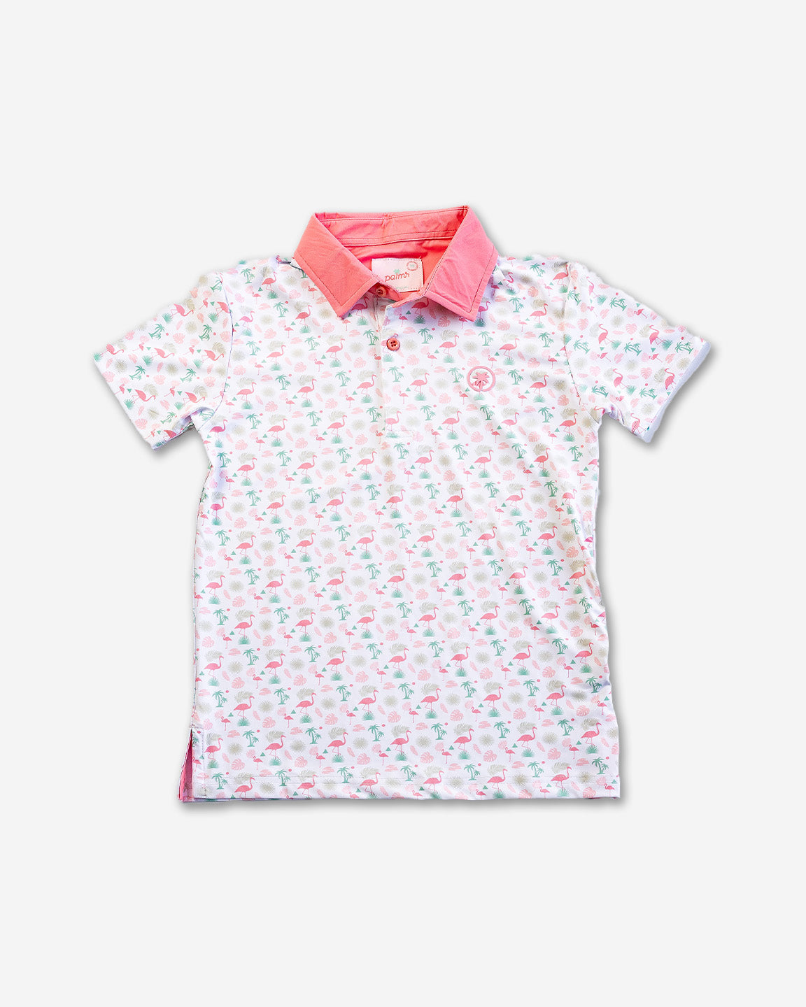 Palmr Style Kids Flamingo Sunrise Polos White Palm Tree Resort Wear Self-care T1D type 1 diabetes
