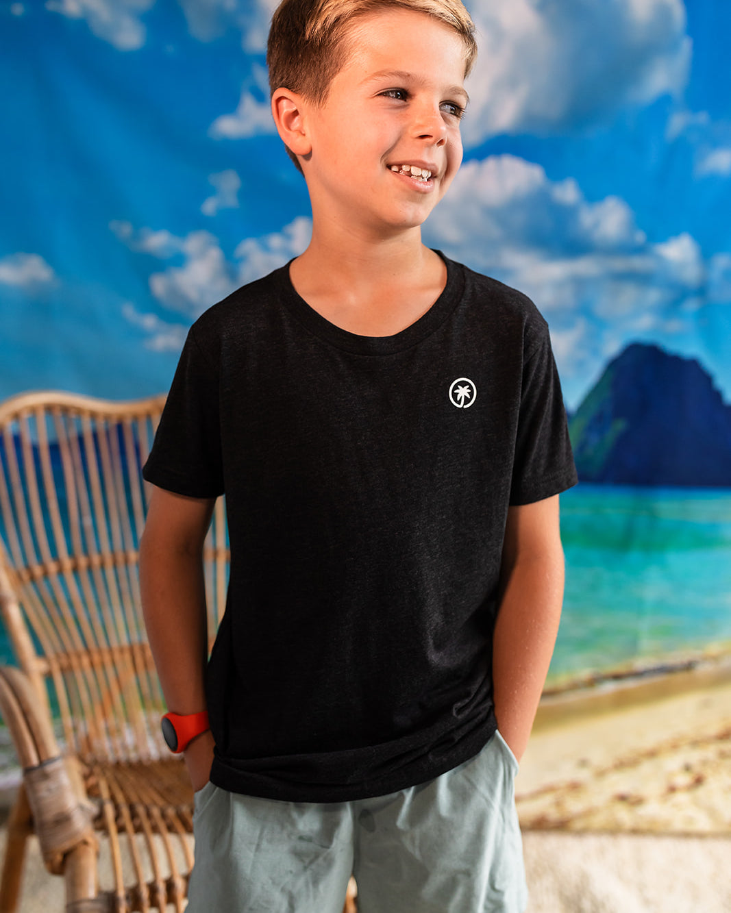 Palmr Style Kids Hyper Tee Shirt Charcoal Triblend Soft Short Sleeve Palm Tree Resort wear Self-Care