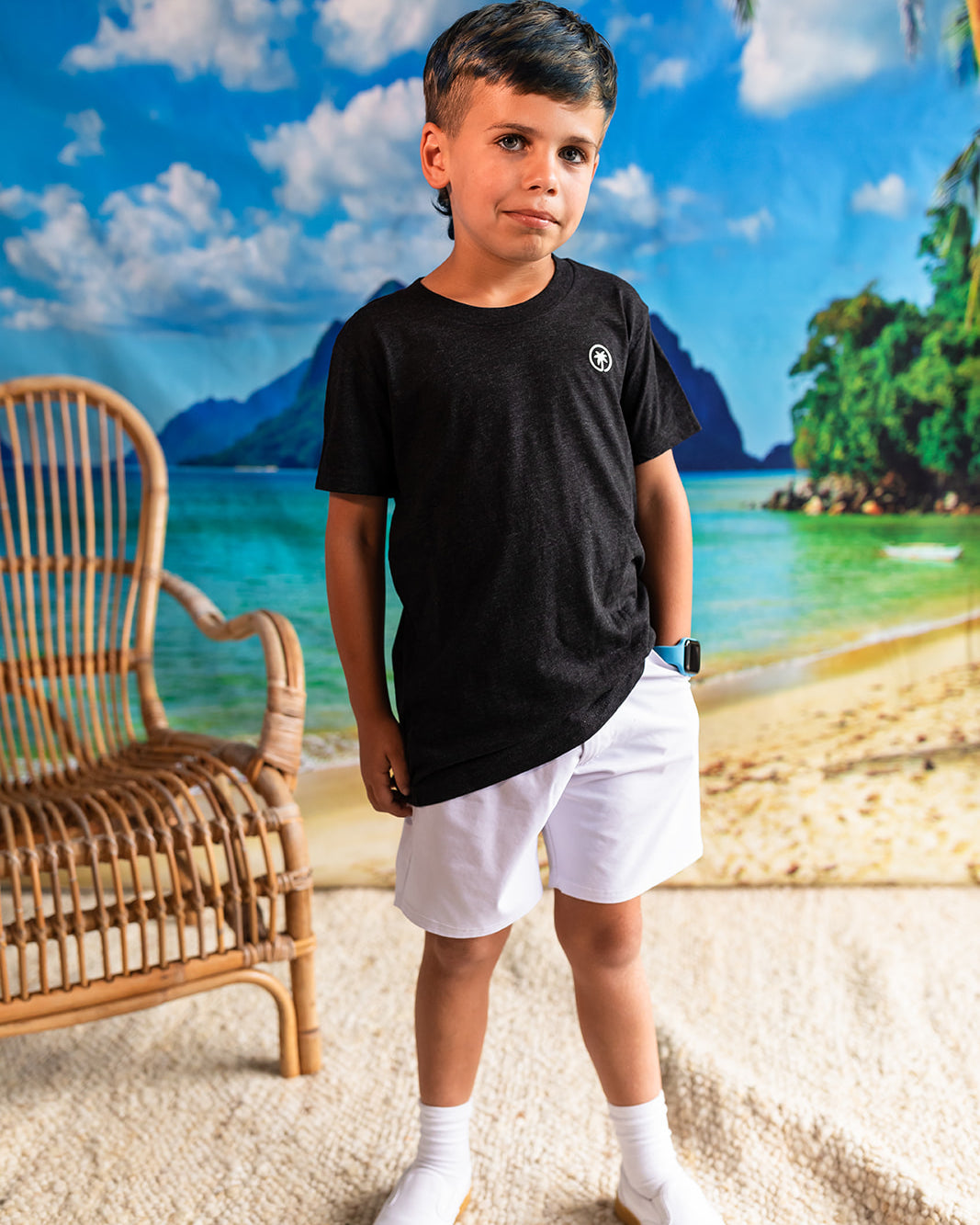 Palmr Style Kids Hyper Tee Shirt Charcoal Triblend Soft Short Sleeve Palm Tree Resort wear Self-Care