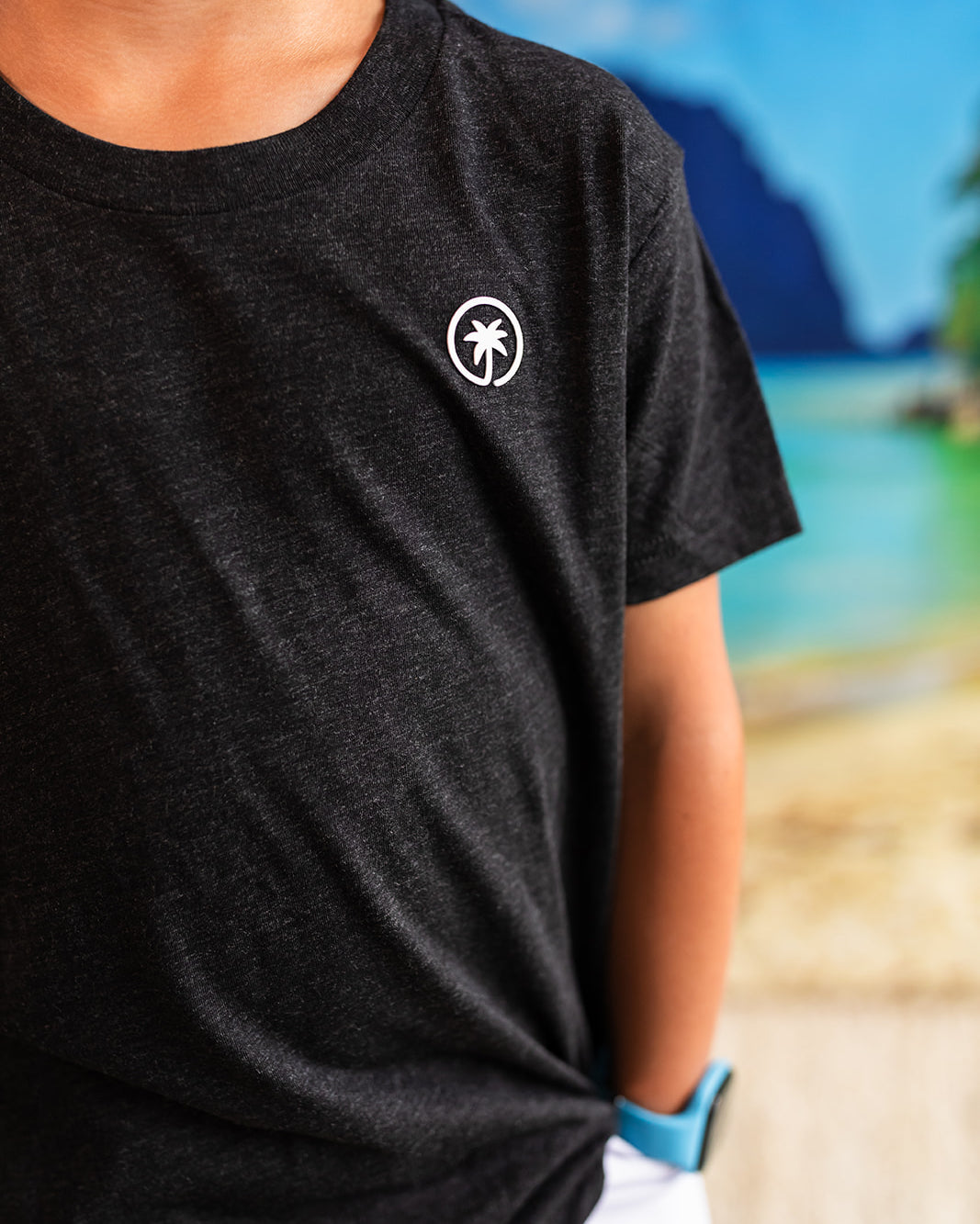 Palmr Style Kids Hyper Tee Shirt Charcoal Triblend Soft Short Sleeve Palm Tree Resort wear Self-Care