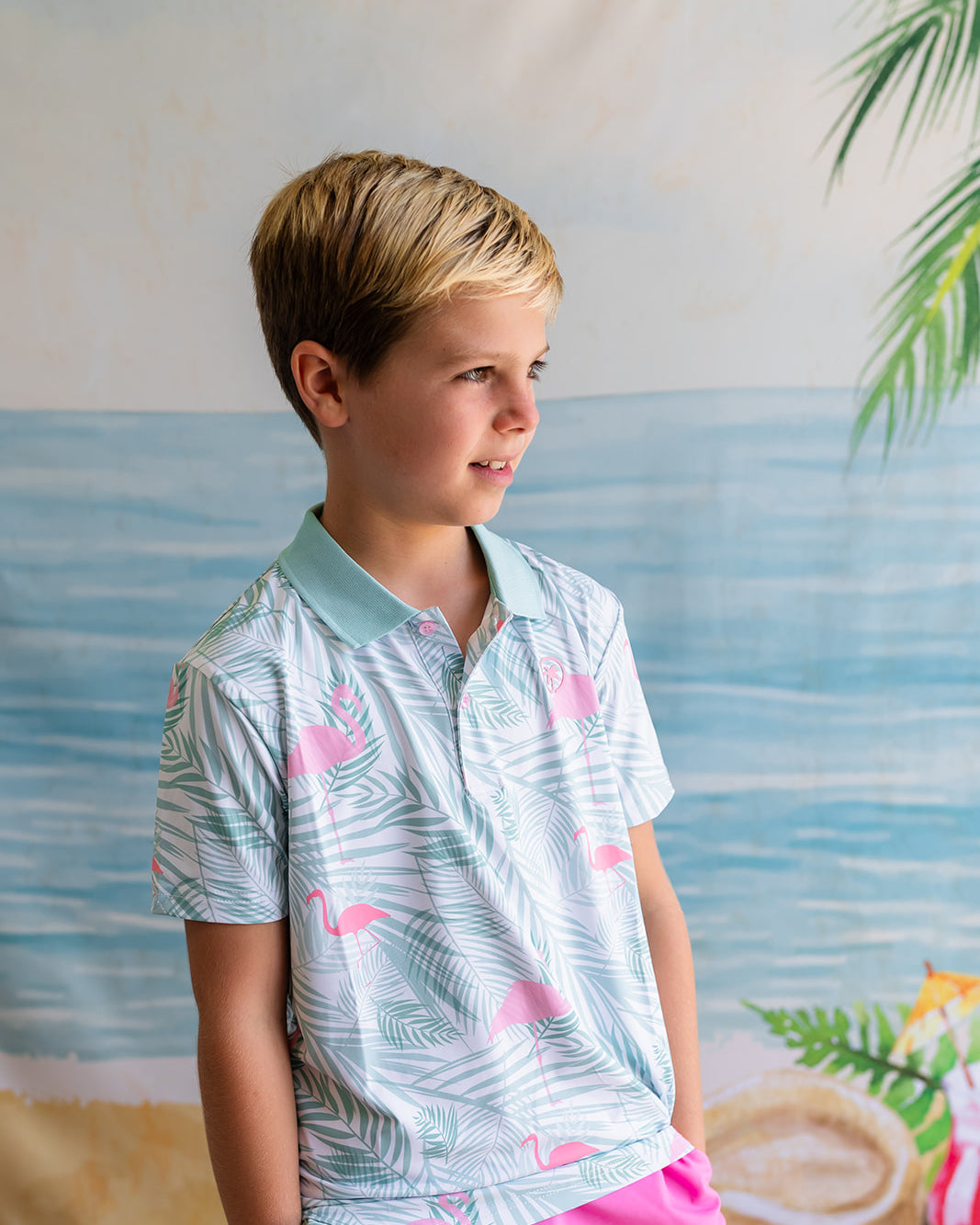 Palmr Style Kids island breeze Polos White Palm Tree Resort Wear Selfcare T1D type1diabetes