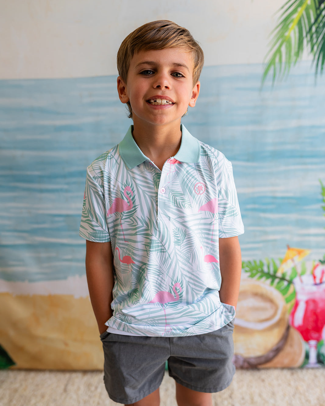 Palmr Style Kids island breeze Polos White Palm Tree Resort Wear Selfcare T1D type1diabetes