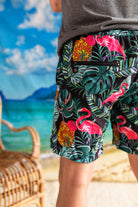 Palmr Style Baha Palm Hybrid Swim Shorts Mens Black Green Palm Leaf Flamingo Pineapple boardshorts beach bar Resort wear Self-Care
