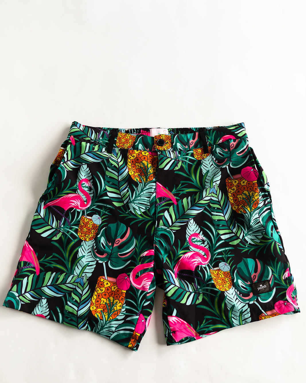 Palmr Style Baha Palm Hybrid Swim Shorts Mens Black Green Palm Leaf Flamingo Pineapple boardshorts beach bar Resort wear Self-Care