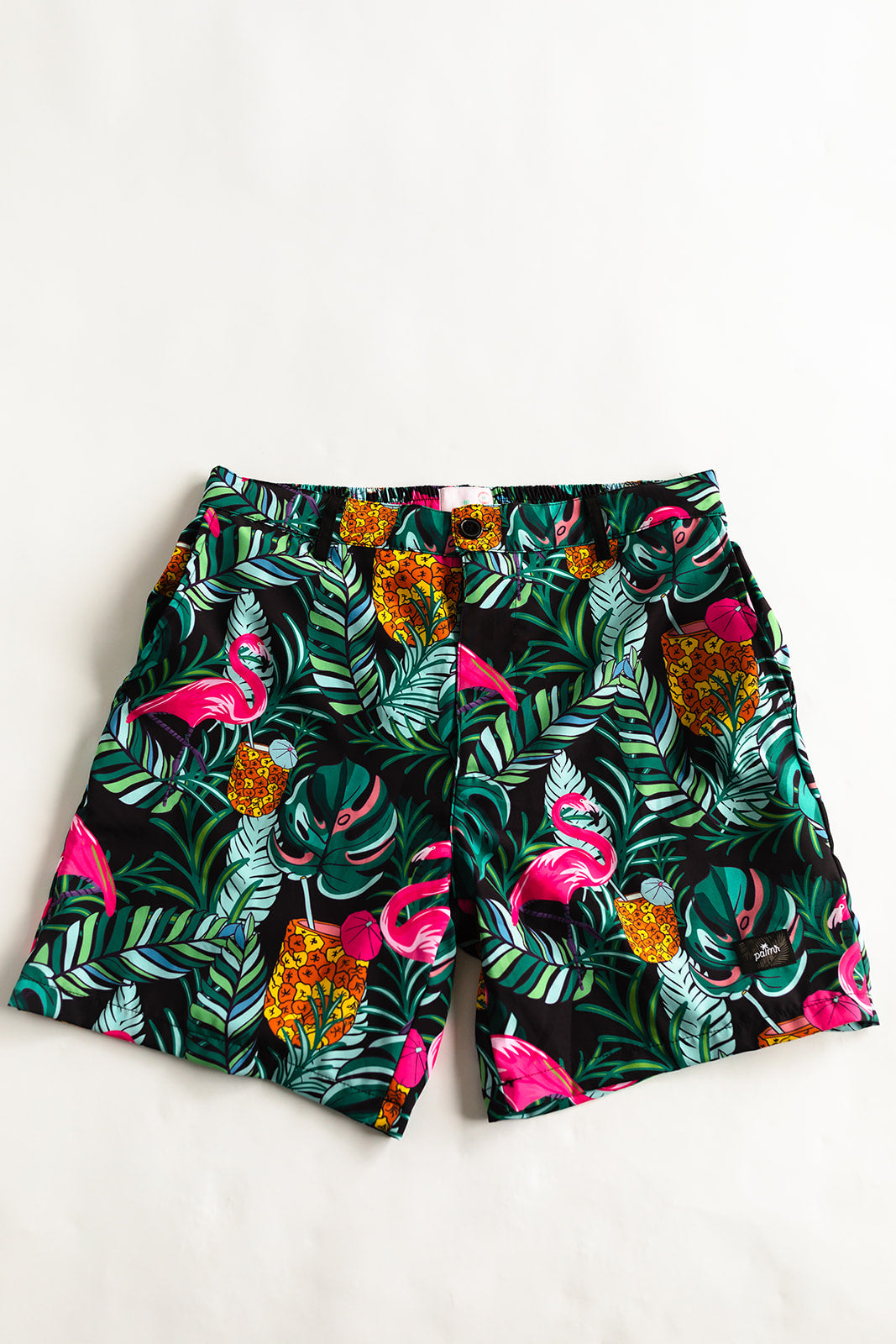 Palmr Style Baha Palm Hybrid Swim Shorts Mens Black Green Palm Leaf Flamingo Pineapple boardshorts beach bar Resort wear Self-Care