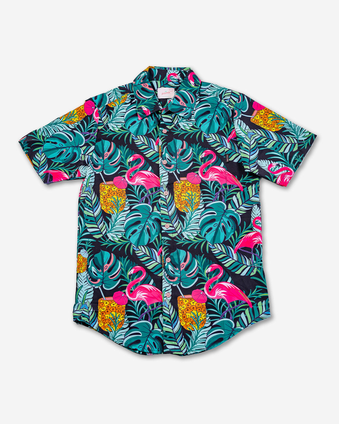 Palmr Style Baha Palm botton up short sleeve hawaiian shirt Mens Black Green Palm Leaf Flamingo Pineapple beach Resort wear Self-Care Sunglasses cleaner