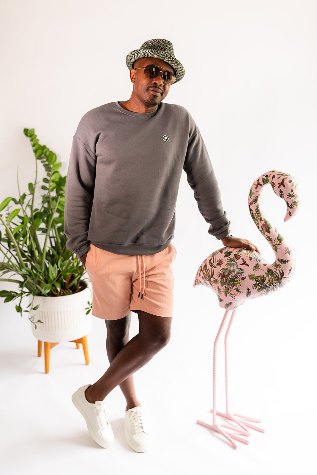 Palmr Style Mens Cloud Embrace Crewneck Sweatshirt Charcoal Grey Long Sleeve Soft Palm Tree Resort wear Self-Care